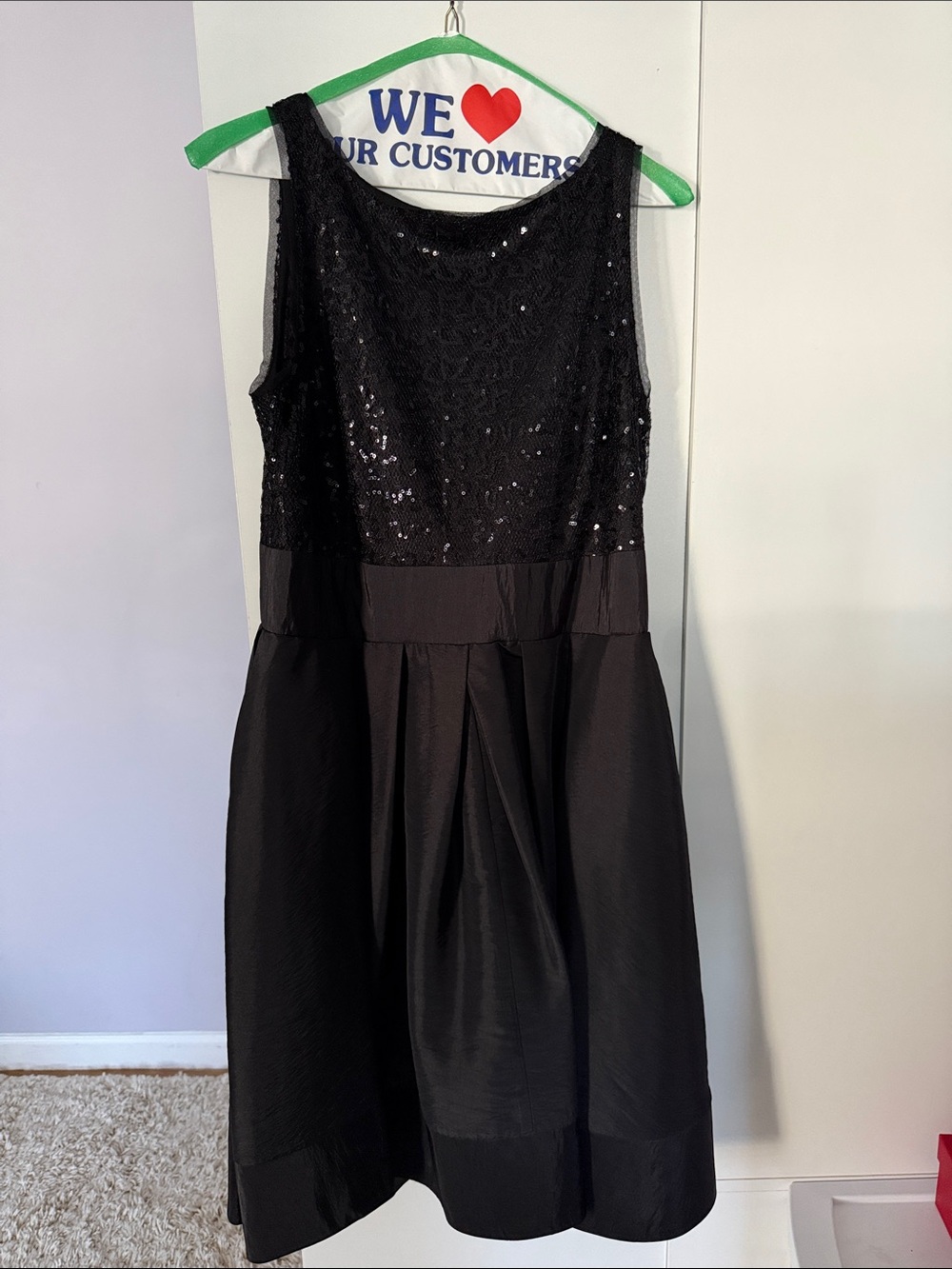 Women's Black Sequin Bodice A-Line Dress
